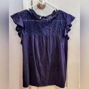 Loft Navy Flutter Sleeve Top